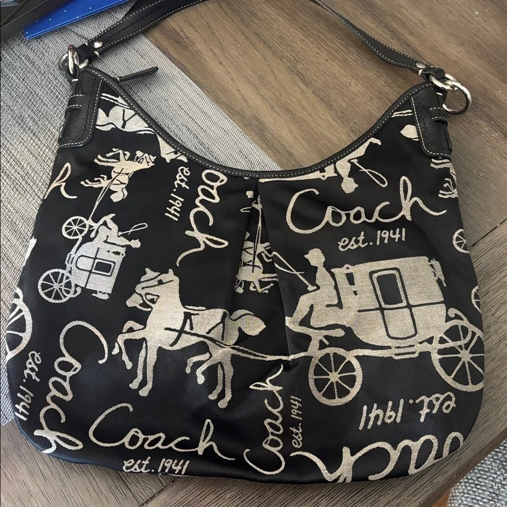 Coach vintage Horse & Carriage hobo shoulder bag black & grey canvas purse Y2K